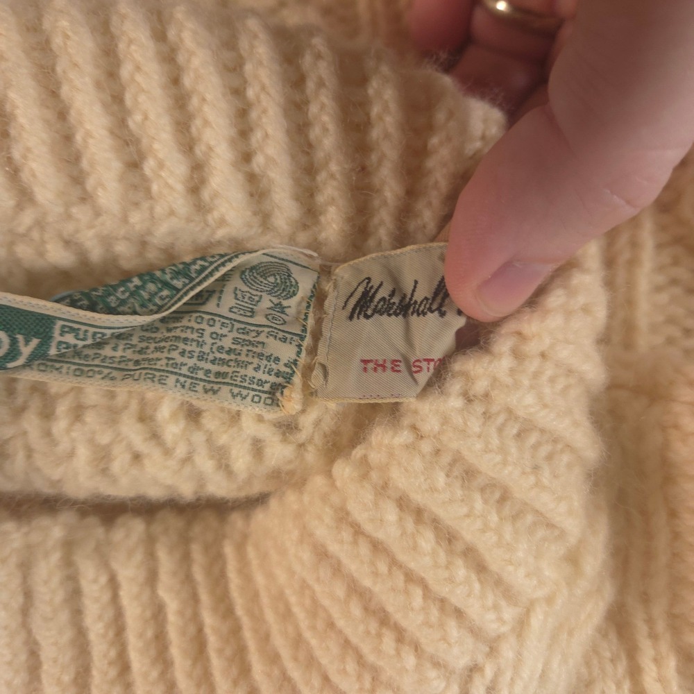 VINTAGE John Molloy Sweater Mens L Cream Aran Handknit Virgin Wool Irish 80s 90s - Picture 4 of 11